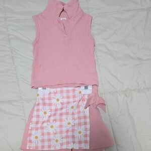 Pink Sleeveless Top and Floral Skirt Set